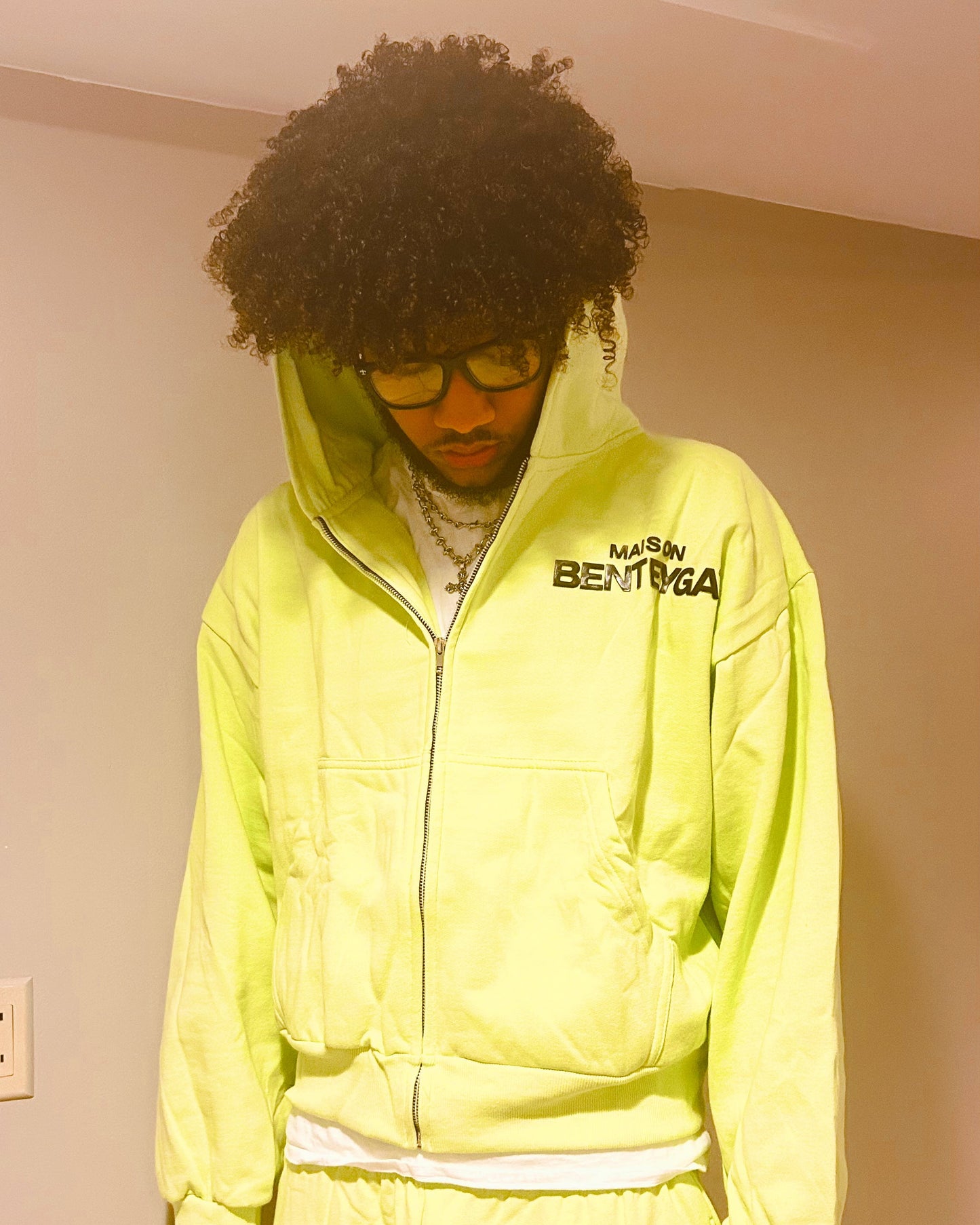 MAISON BENTEYGA "HI-VIS"LIME GREEN ZIP-UP