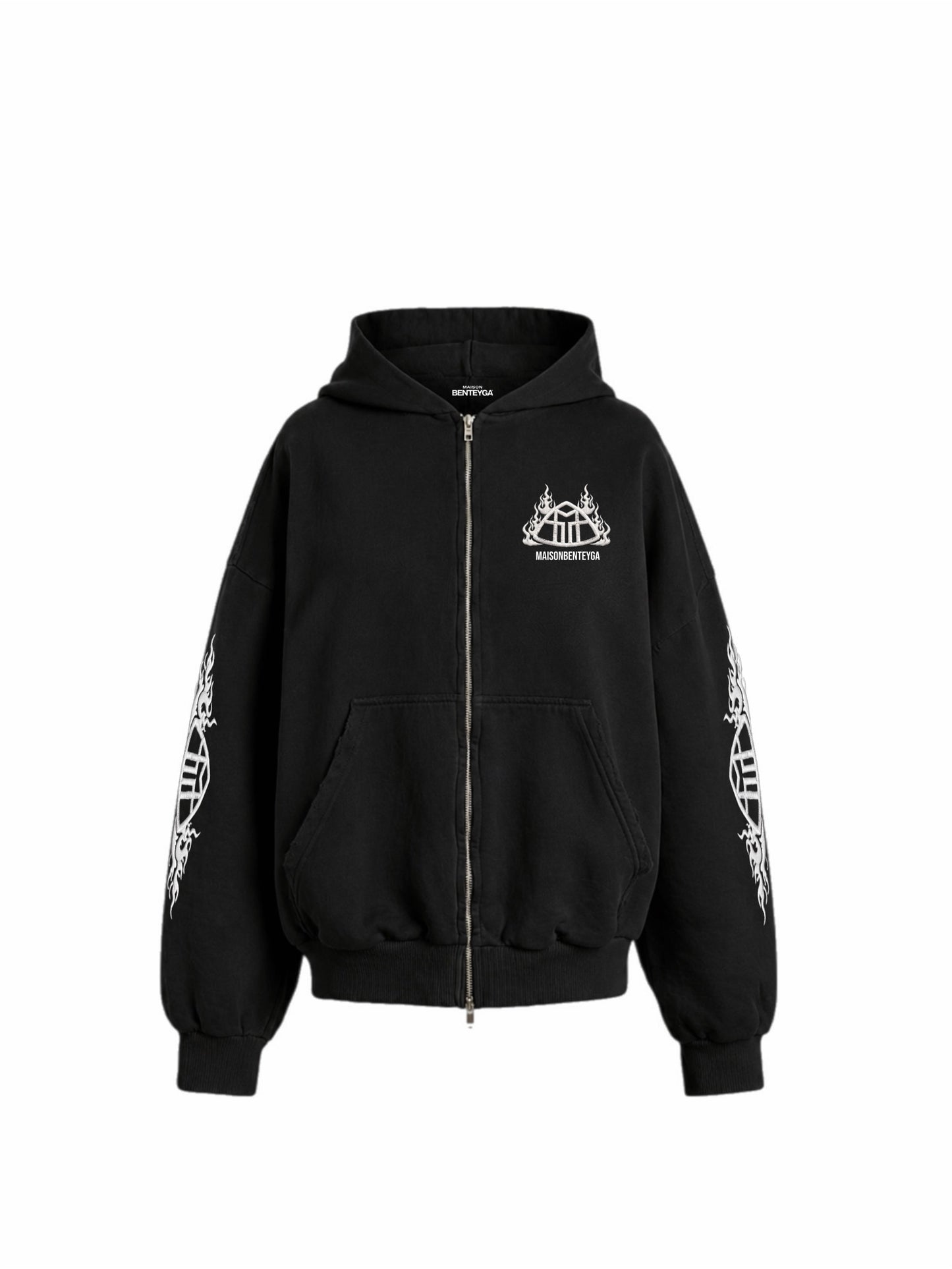 Maison Benteyga Flame Crest Zip-Up Hoodie