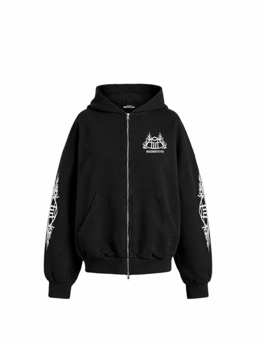 Maison Benteyga Flame Crest Zip-Up Hoodie