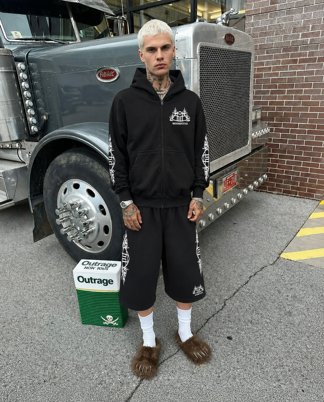 Maison Benteyga Flame Crest Zip-Up Hoodie